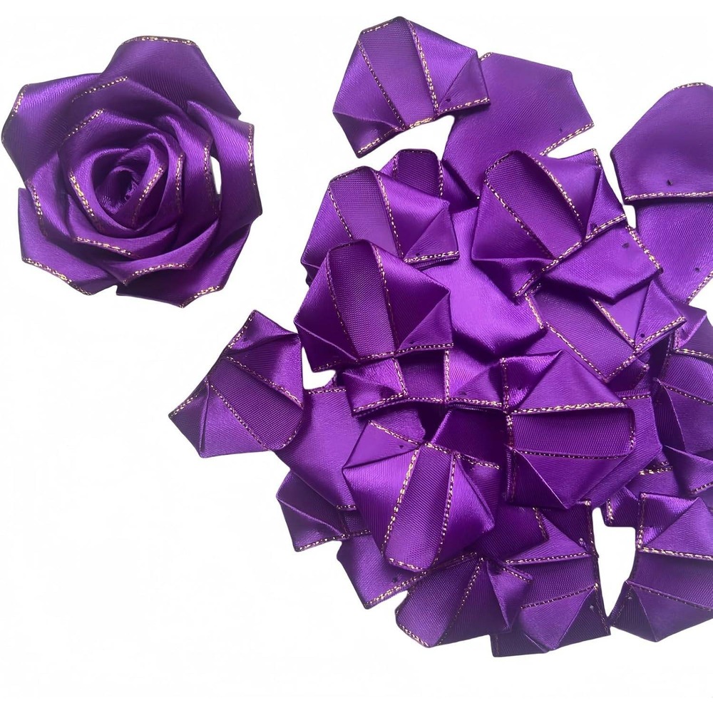 Unbranded DIY Satin Ribbon Rose Petals Purple Gold Trim New Handmade Craft 5cm